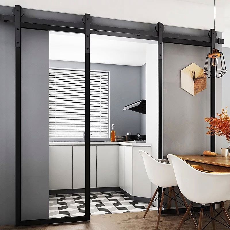 Hot Selling American Style Modern Metal Glass Panel Interior Black Sliding Barn Style Steel Glass Door