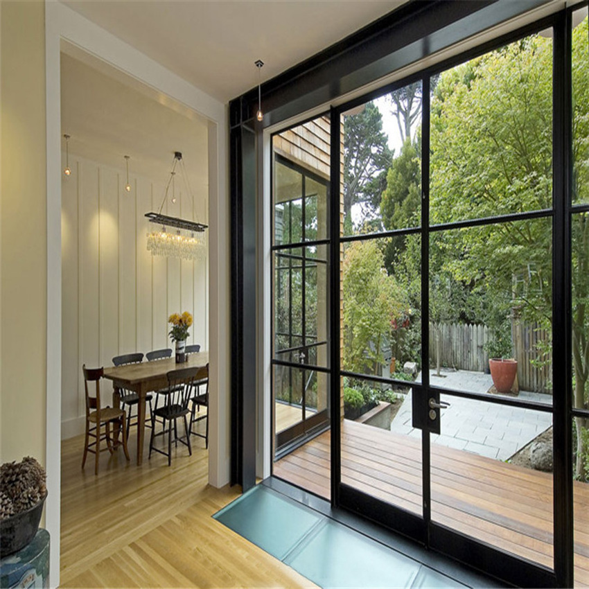 Black Metal Aluminum material French Patio Interior Iron Glass Crittall Double Swing Sliding Folding Doors