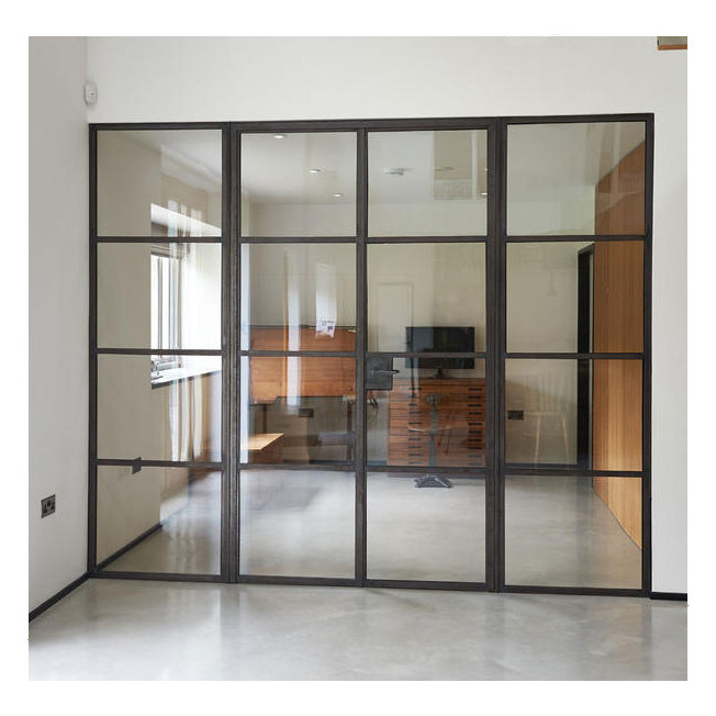 Customized Wrought iron And Glass Interior Room Door Soft Close Black Galvanized Steel Tube Door For Kitchen