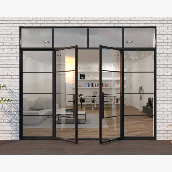 Customized Wrought iron And Glass Interior Room Door Soft Close Black Galvanized Steel Tube Door For Kitchen