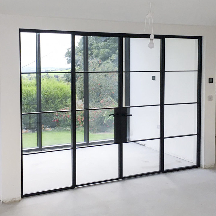 Customized Wrought iron And Glass Interior Room Door Soft Close Black Galvanized Steel Tube Door For Kitchen