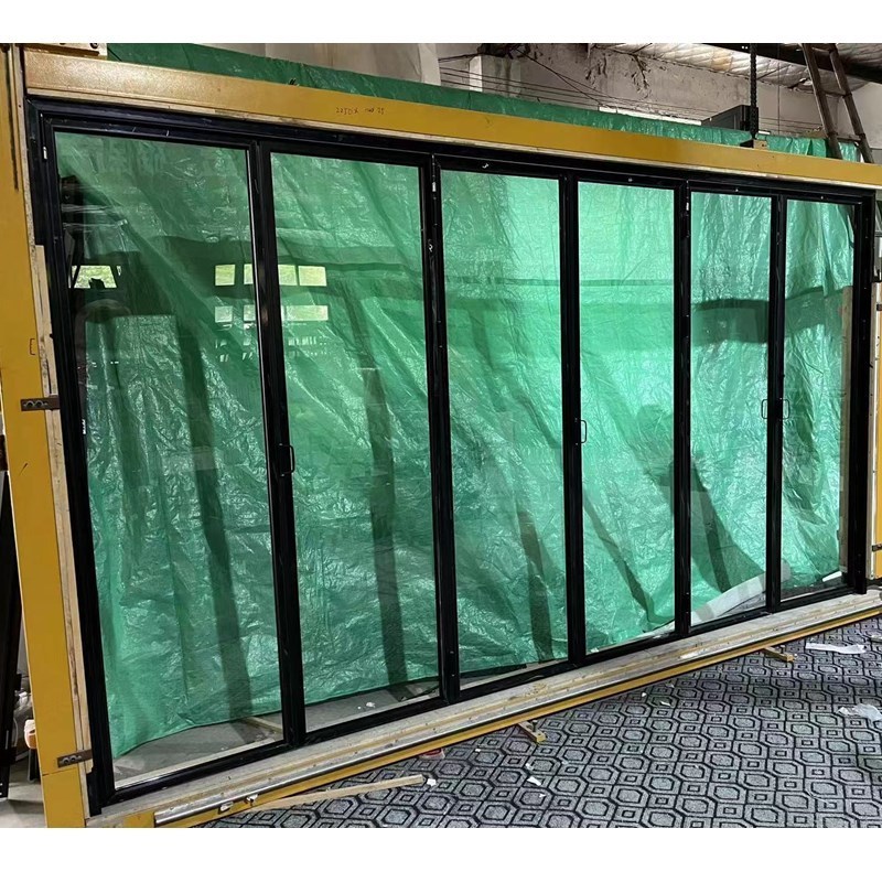 High quality aluminum frame folding sliding door interior black thin frame bifold door with lock