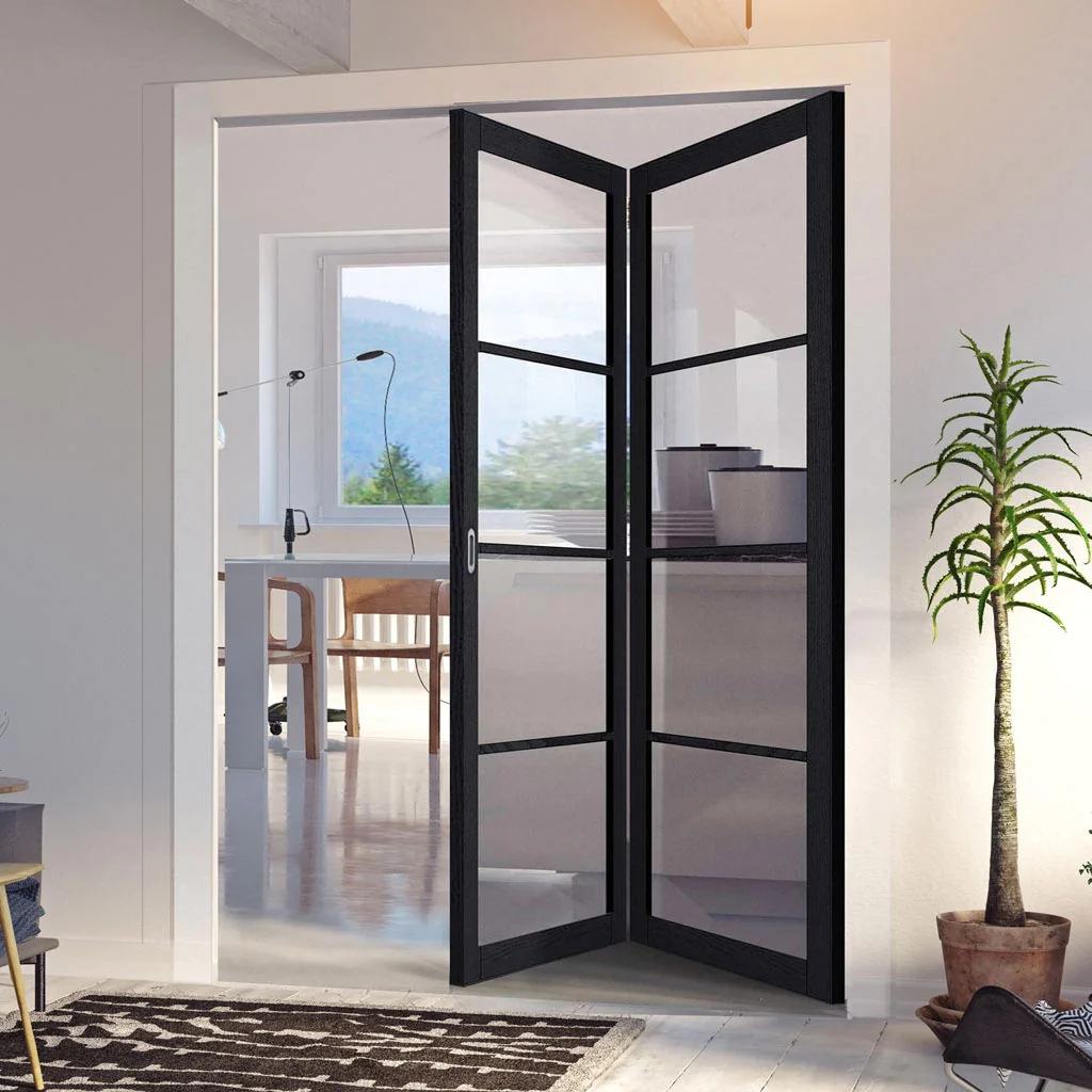 High quality aluminum frame folding sliding door interior black thin frame bifold door with lock