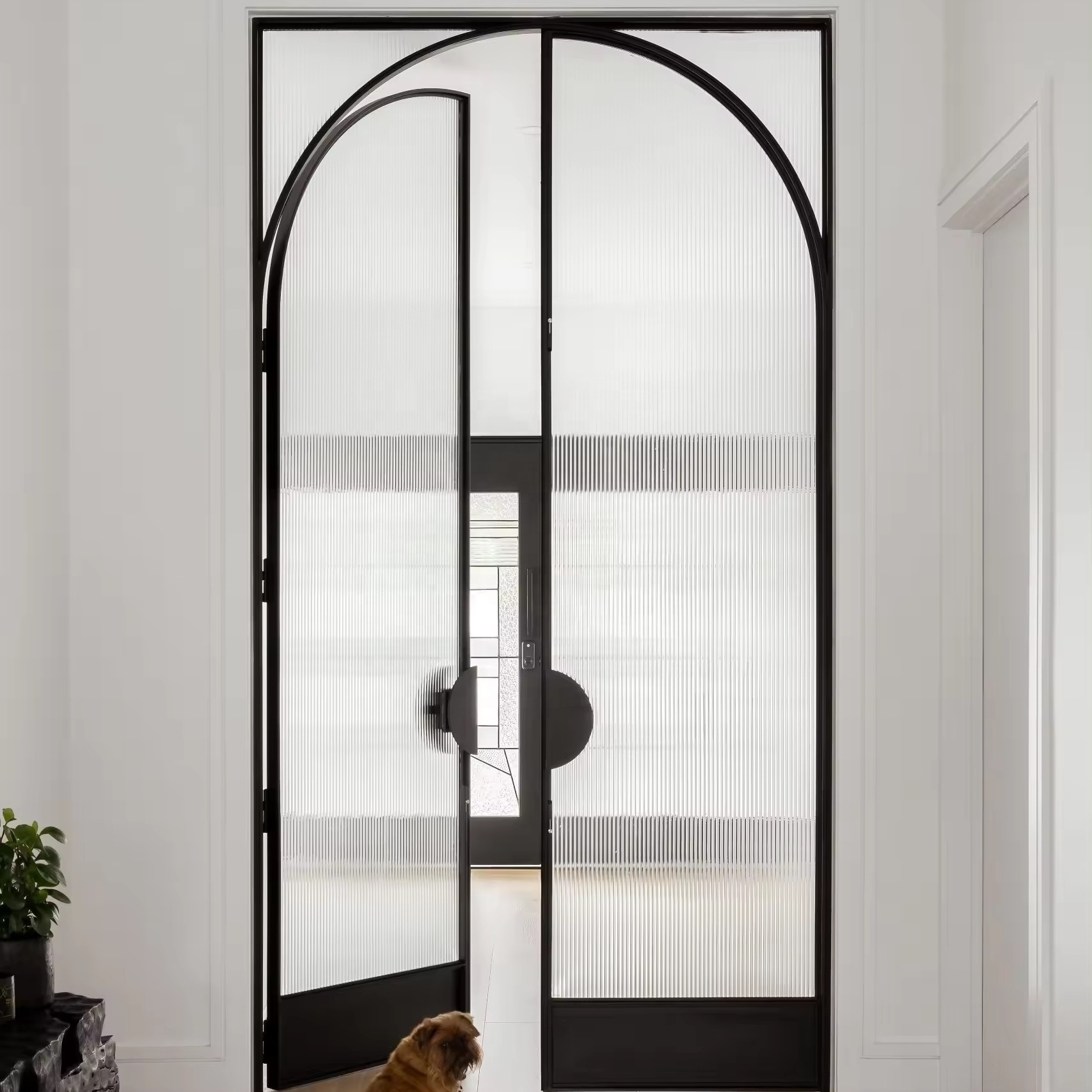 Energy Efficient French Black Steel Frame Glass Doors For Sale Security Tempered Black Swing  Patio Doors