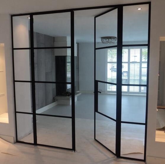 HOTIAN French Black Balcony Patio Door Wrought Iron Swing Crittall Door Steel Glass Saloon Windows and Doors