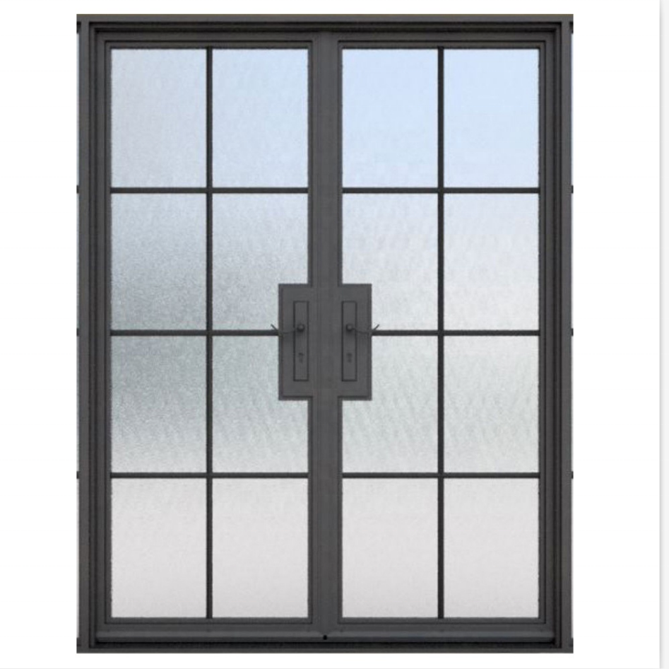 American Style Interior Black Steel Frame Track Glass Sliding Bathroom French Barn Door with Softy close