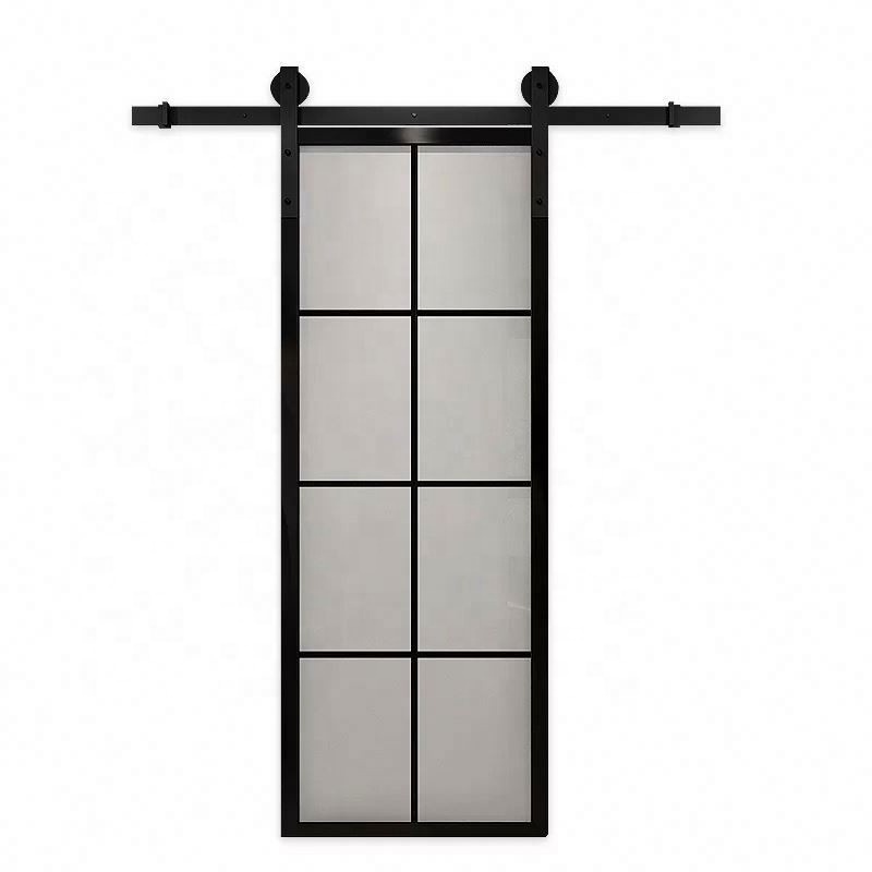 Hot Selling American Style Modern Metal Glass Panel Interior Black Sliding Barn Style Steel Glass Door