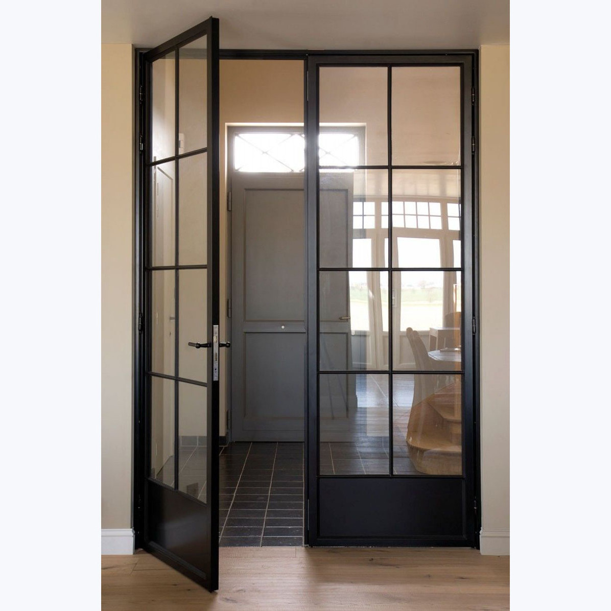 Modern Design French External Crittall Style Wrought Iron Entrance Security Hinged French Door Interior Glass Room Door