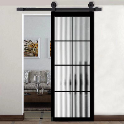 Rustic style black steel frame loft barn door with sliding hardware 	steel sliding doors home