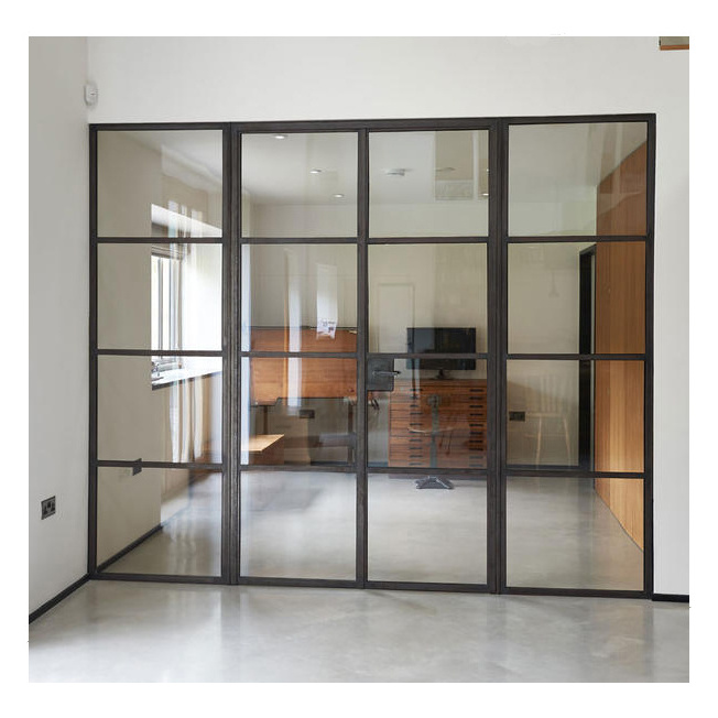 Modern Design French External Crittall Style Wrought Iron Entrance Security Hinged French Door Interior Glass Room Door