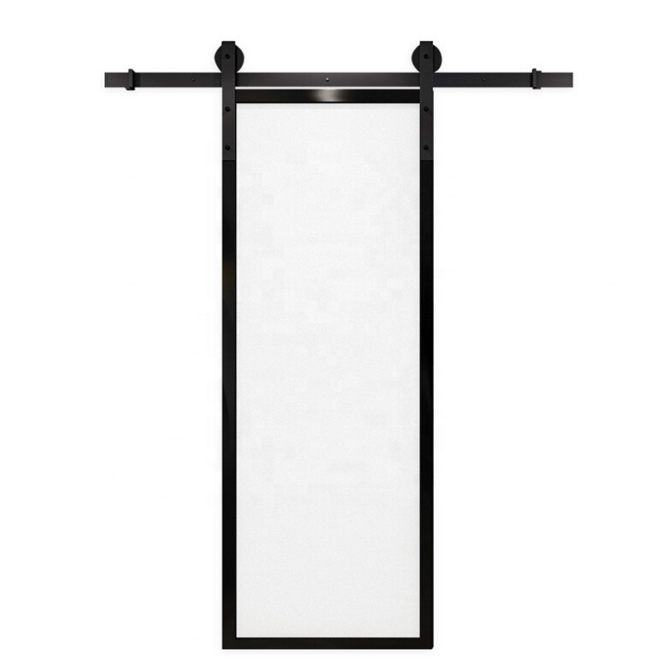 American Style Interior Black Steel Frame Track Glass Sliding Bathroom French Barn Door with Softy close