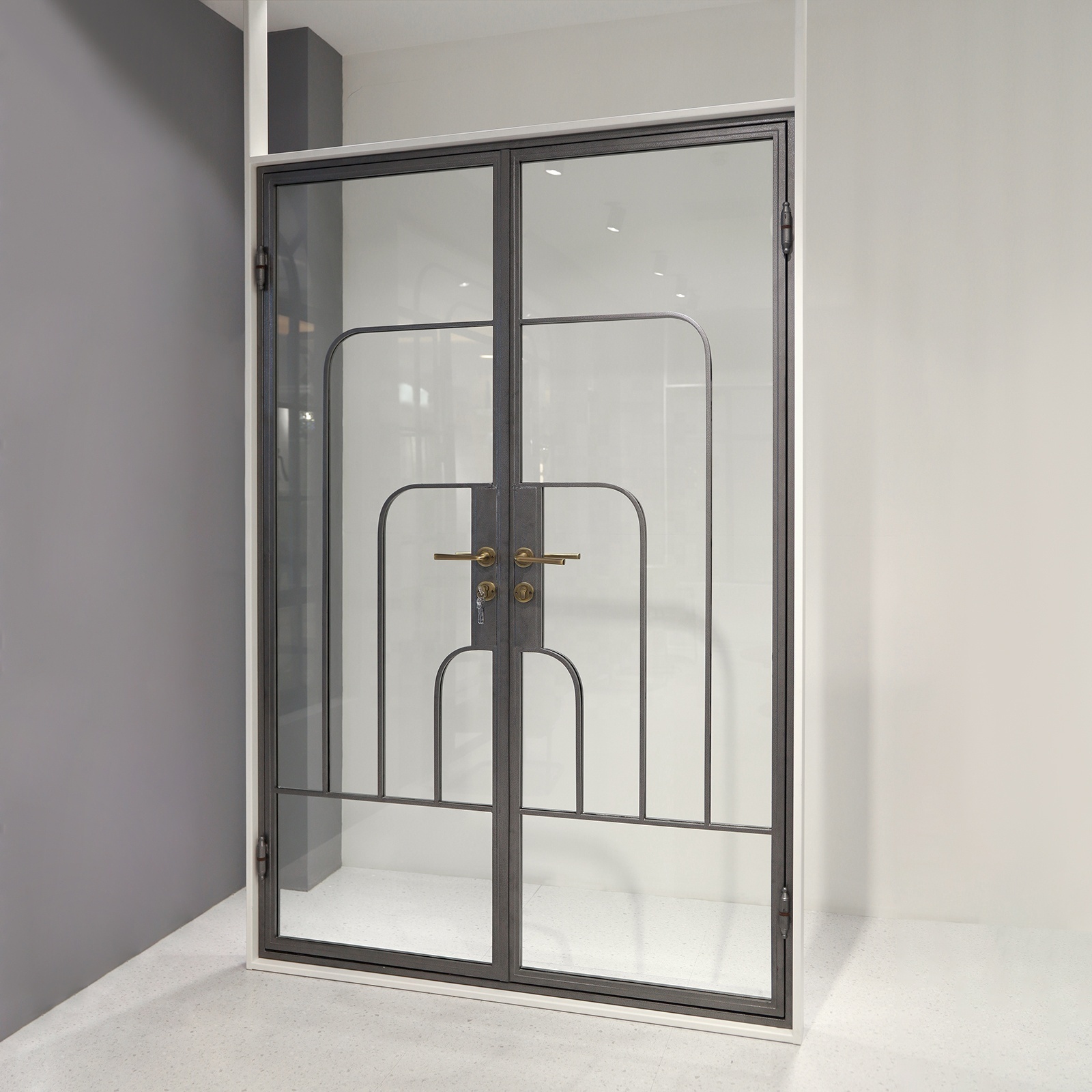 Customized Steel French doors iron dual tempered glass door steel front french door