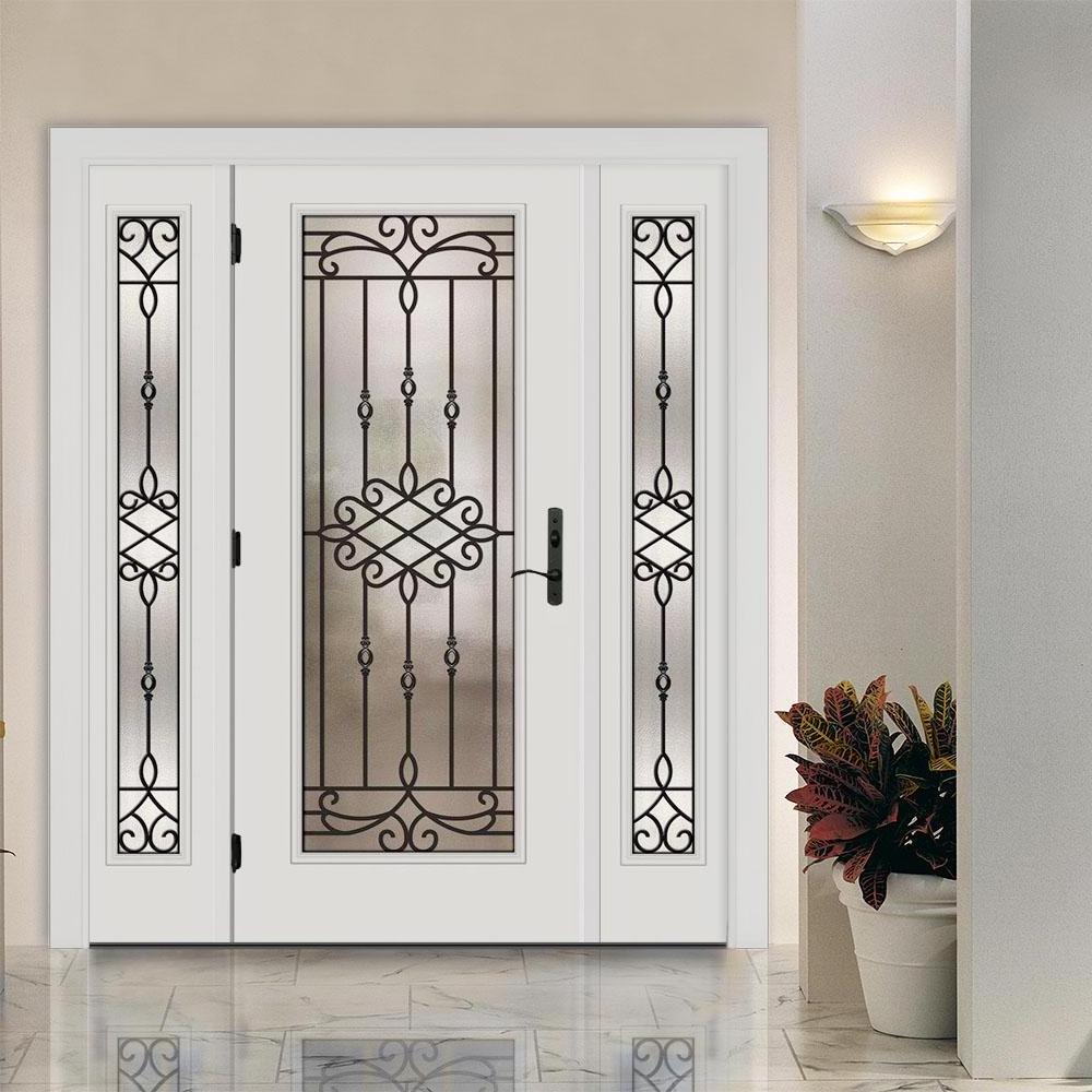 China Golden Supplier Wholesale Steel Prehung Front Door with Sidelites iron decorative glass for low price