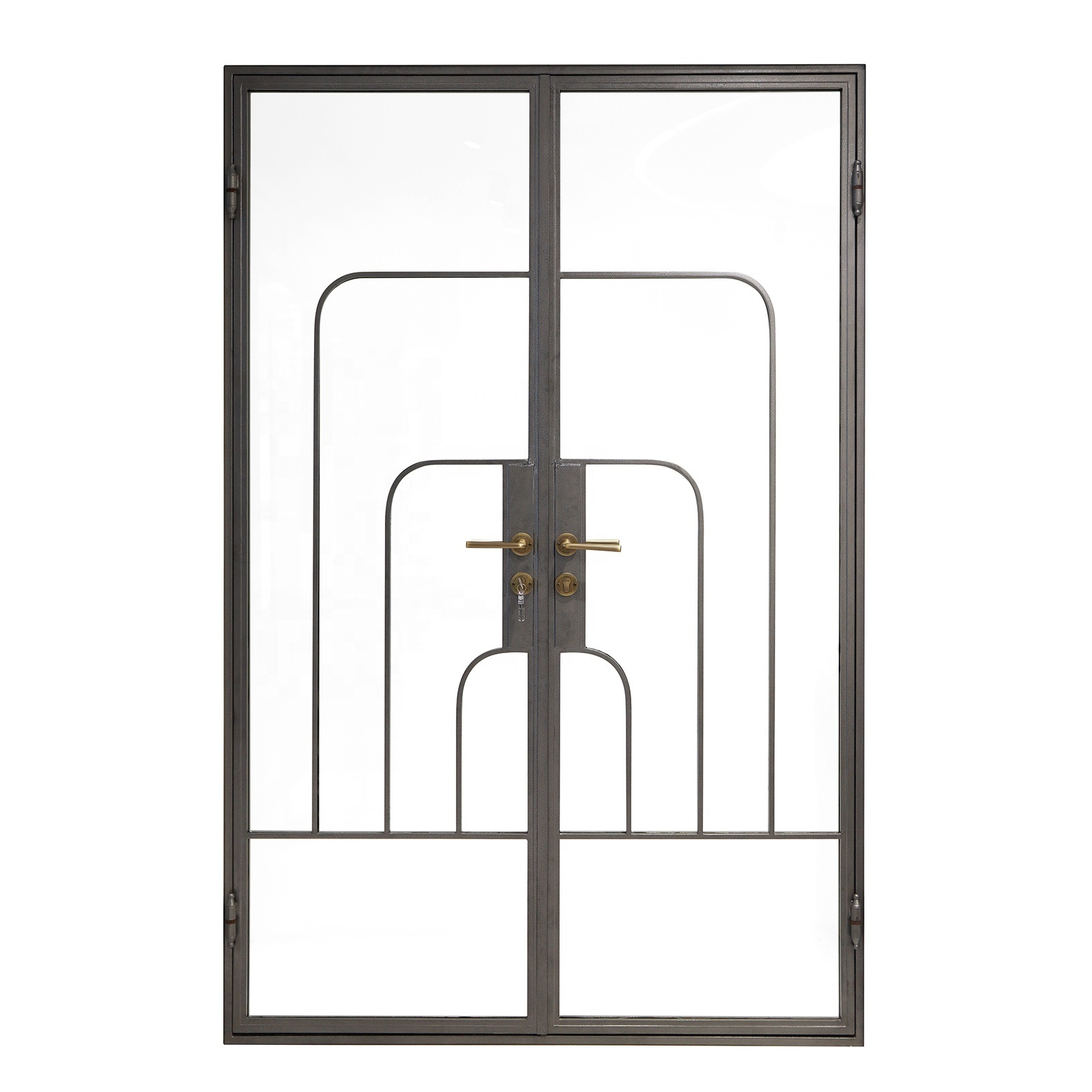 Customized Steel French doors iron dual tempered glass door steel front french door