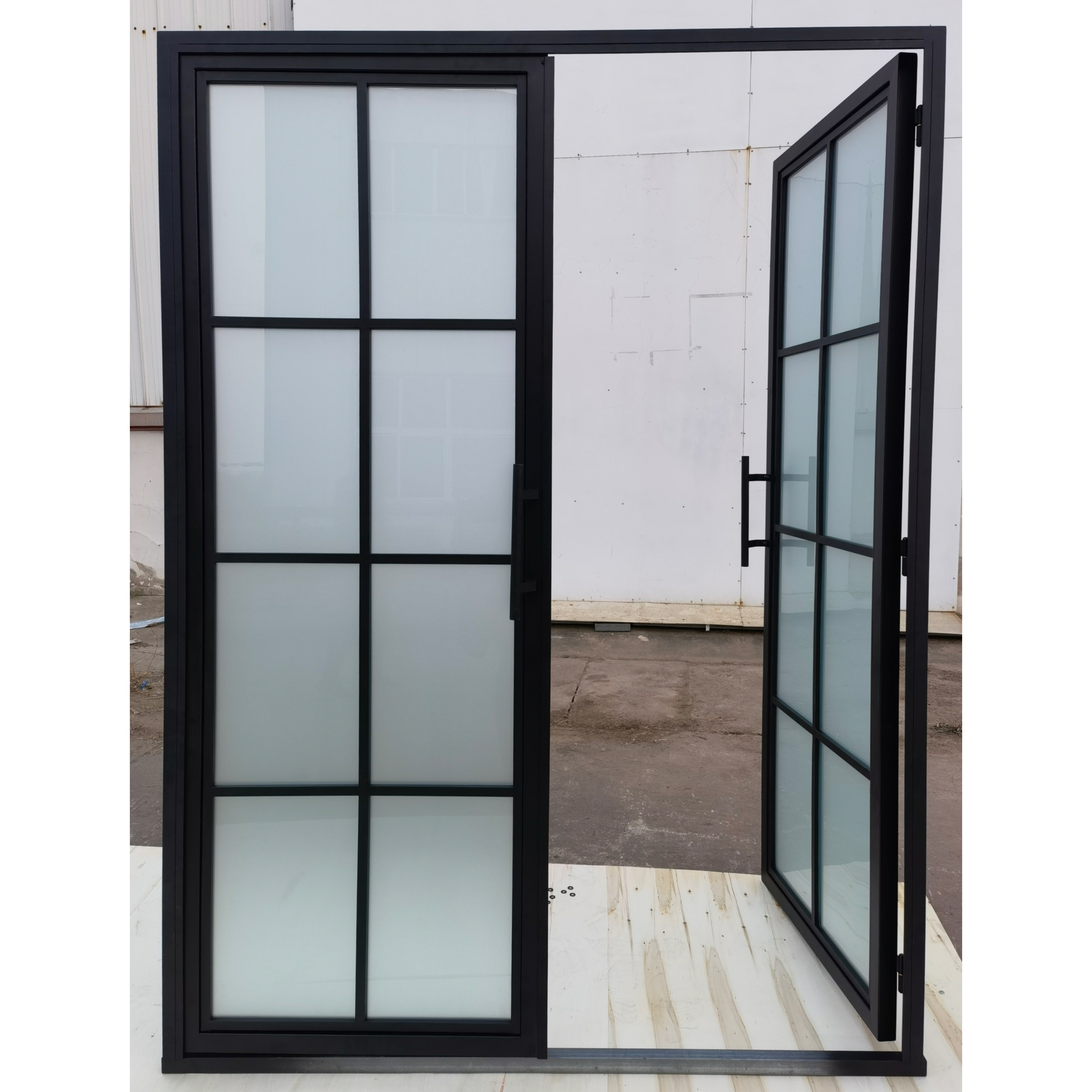 Australia standard steel framed crittall style black doors frosted glass interior french door