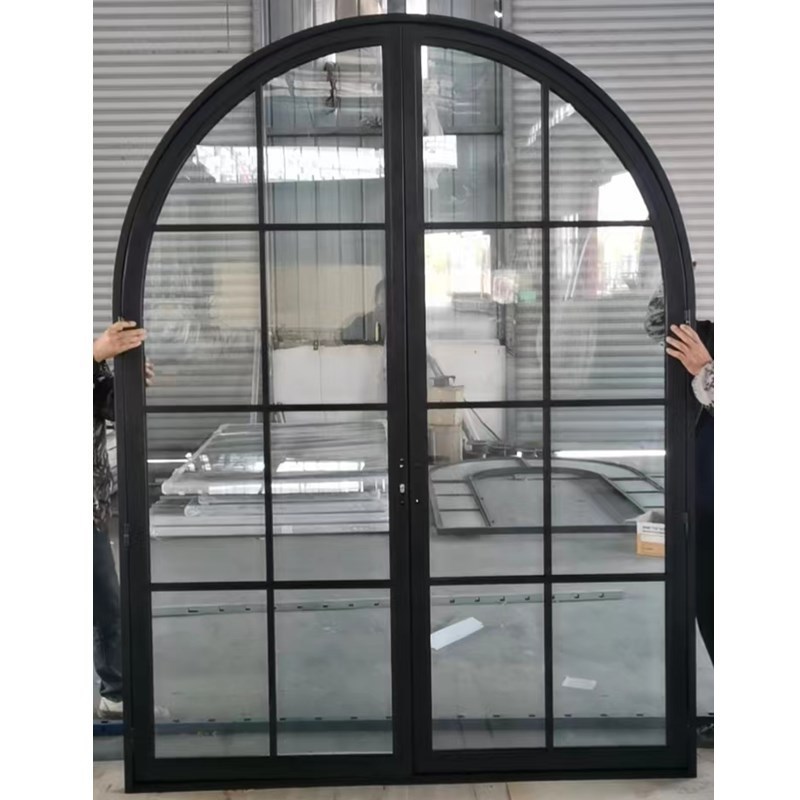 Interior  Metal Glass Single Arches Double Iron Grill Steel Door Design Thin Frame French Doors