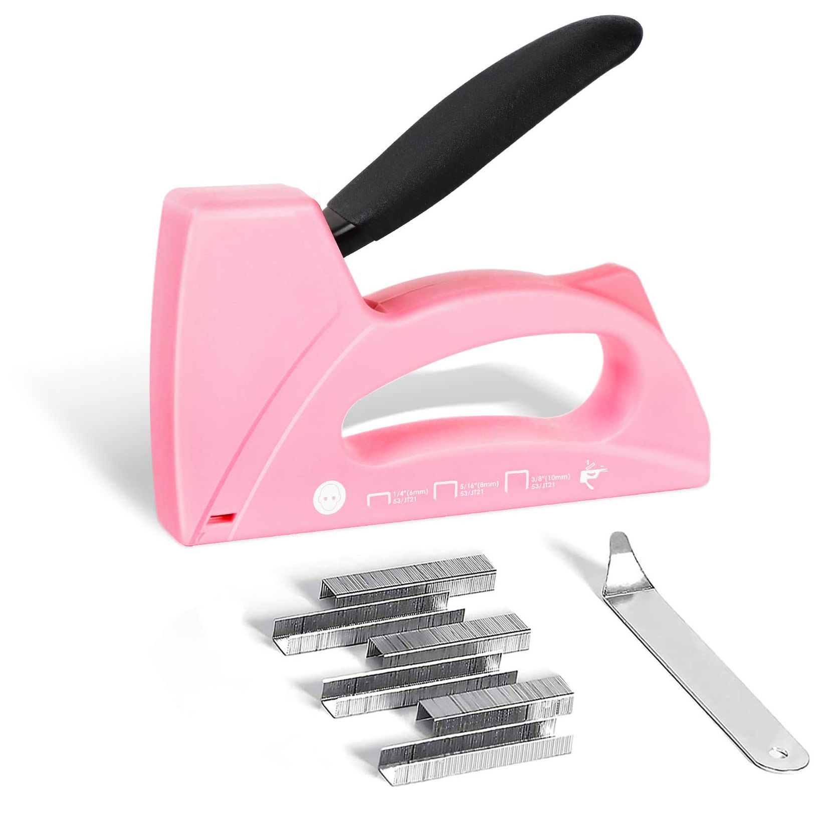 OEM Light Duty Staple Gun for Wood - Pink Upholstery Staple Gun with 1600pcs JT21 Staples 1/4, 5/16, 3/8 inch and Staple Remover