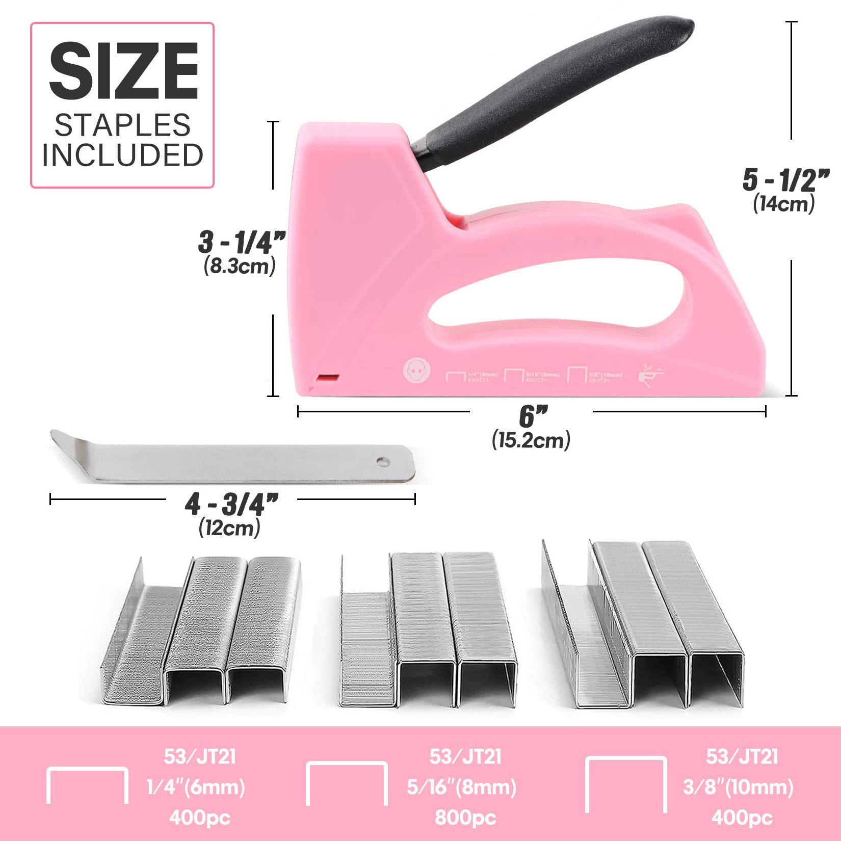 OEM Light Duty Staple Gun for Wood - Pink Upholstery Staple Gun with 1600pcs JT21 Staples 1/4, 5/16, 3/8 inch and Staple Remover