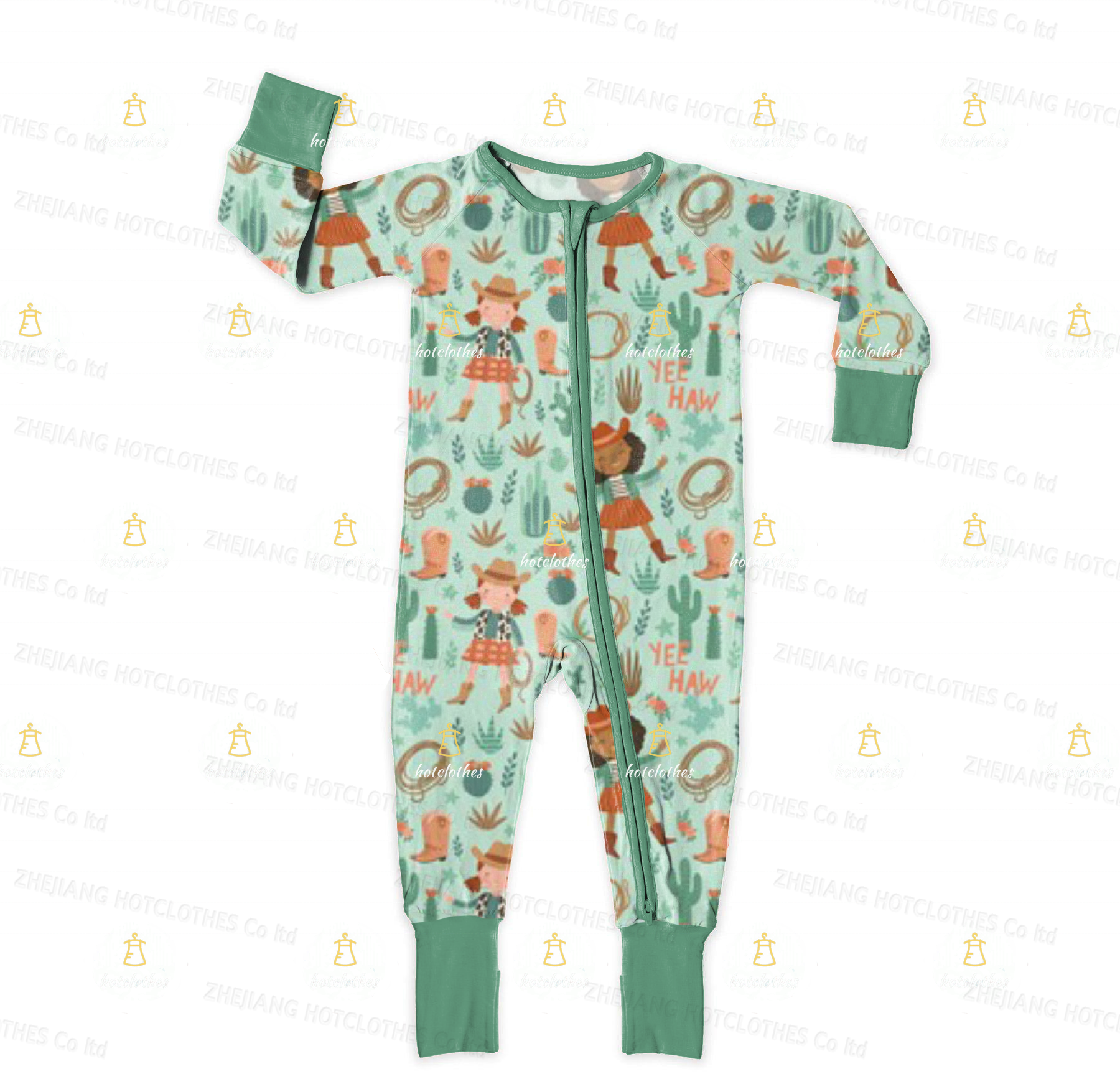 Custom Print Casual Double Zipper Bamboo Viscose Baby Romper