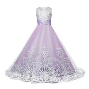 Long Tail Layered Dress Tulle Lace Kids Ball Gown Flower Girls Dress