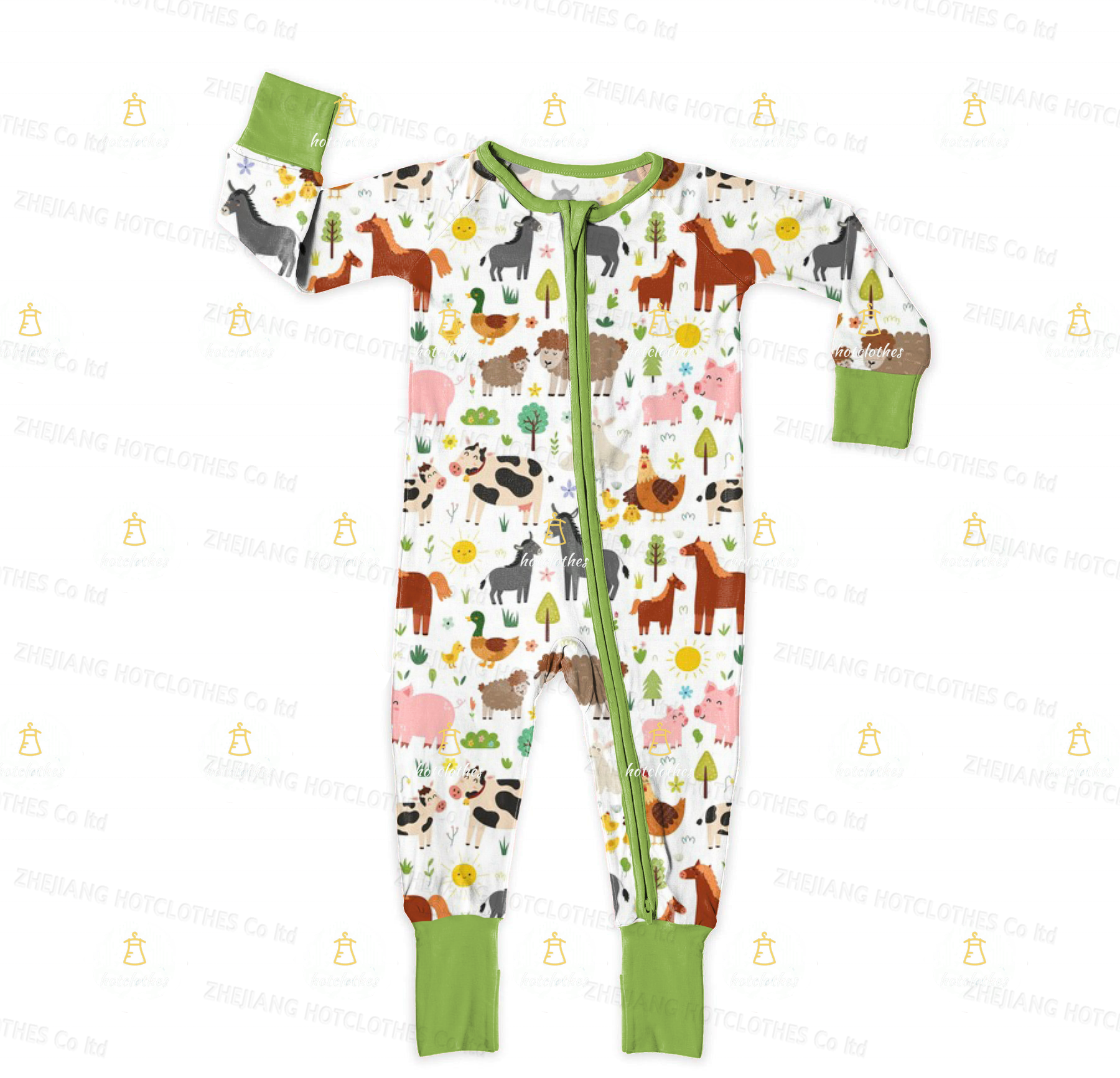 Custom Print Casual Double Zipper Bamboo Viscose Baby Romper