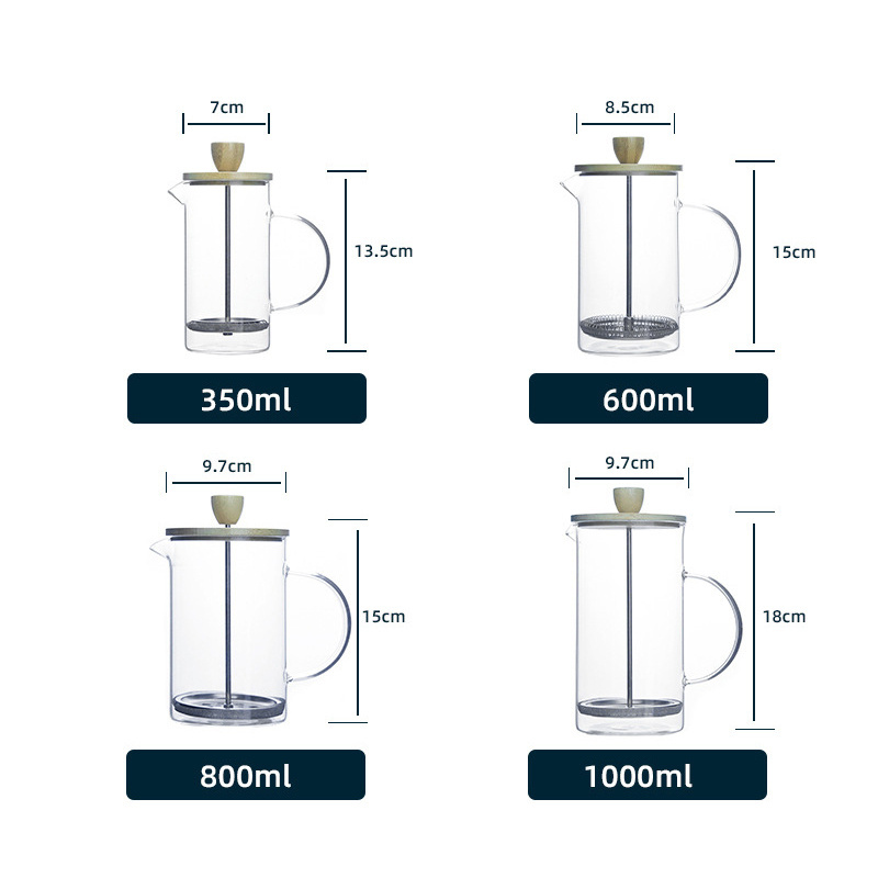 NISEVEN Wholesale Bamboo Lid French Press Coffee Maker High Borosilicate Glass Coffee Tea Maker Versatile Coffee Press