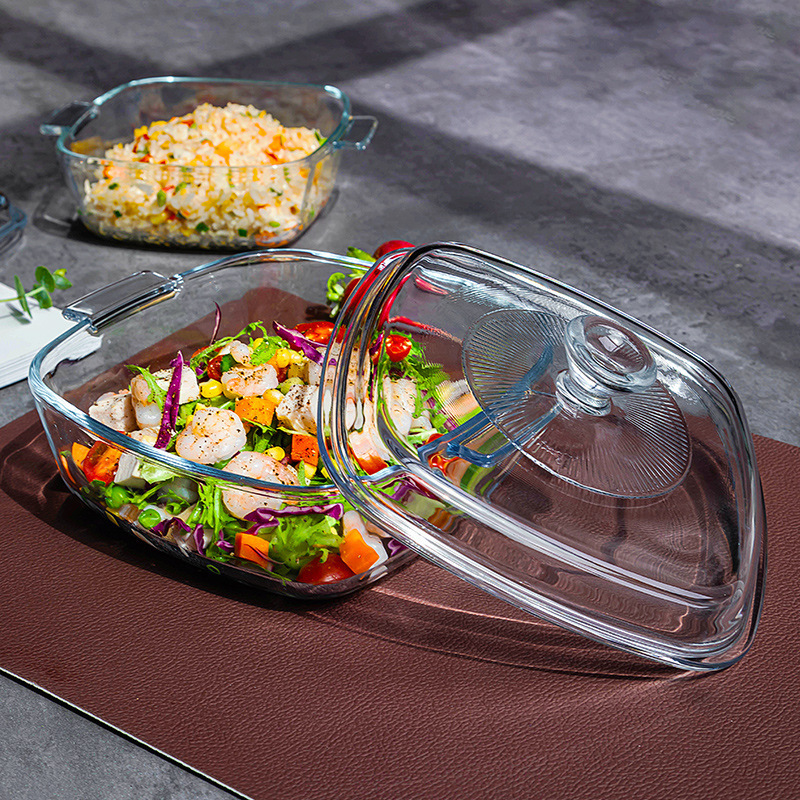 0.8L 1.2L 1.5L Clear Square High Borosil Square Glass Baking Dish With Lid In Oven