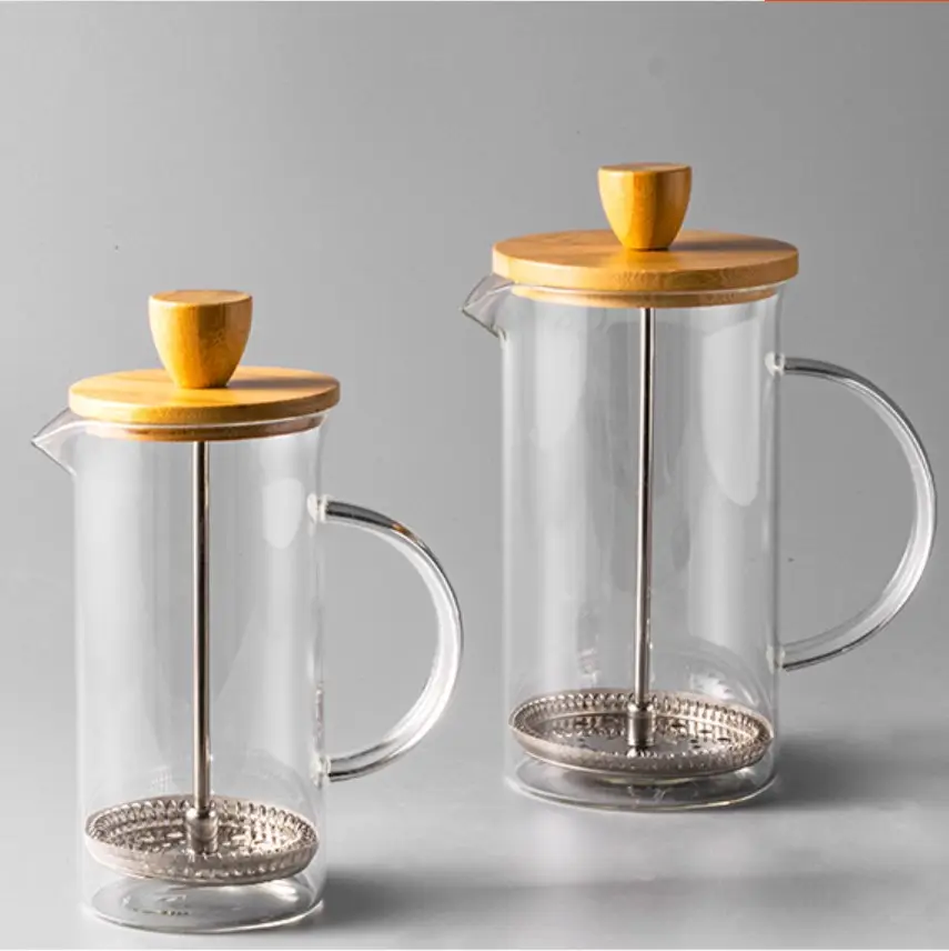 NISEVEN Wholesale Bamboo Lid French Press Coffee Maker High Borosilicate Glass Coffee Tea Maker Versatile Coffee Press