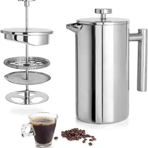 Food-Grade 34oz/1000ML French Coffee Pot Stainless Steel Insulated Espresso Tools Eco-Friendly Tea Press Coffee Maker Large Size