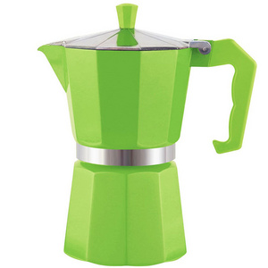 hotean hot sell espresso italian coffee maker moka pot with wood handle mocha pot Aluminum for gift box green color