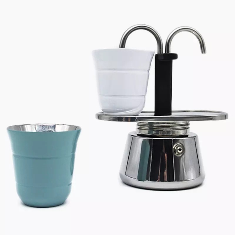 Italian Moka Pot Maker Double Spout Manual Espresso Stainless Steel Moka Mocha Pot Espresso Coffee Maker