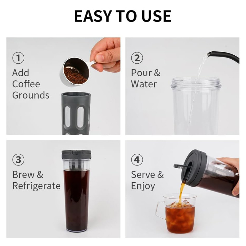 Cold Brew Pitcher Pour Over Drip Coffee Tool Portable Cold Brew Coffee Maker With Food Grade Filter For Travel Camping