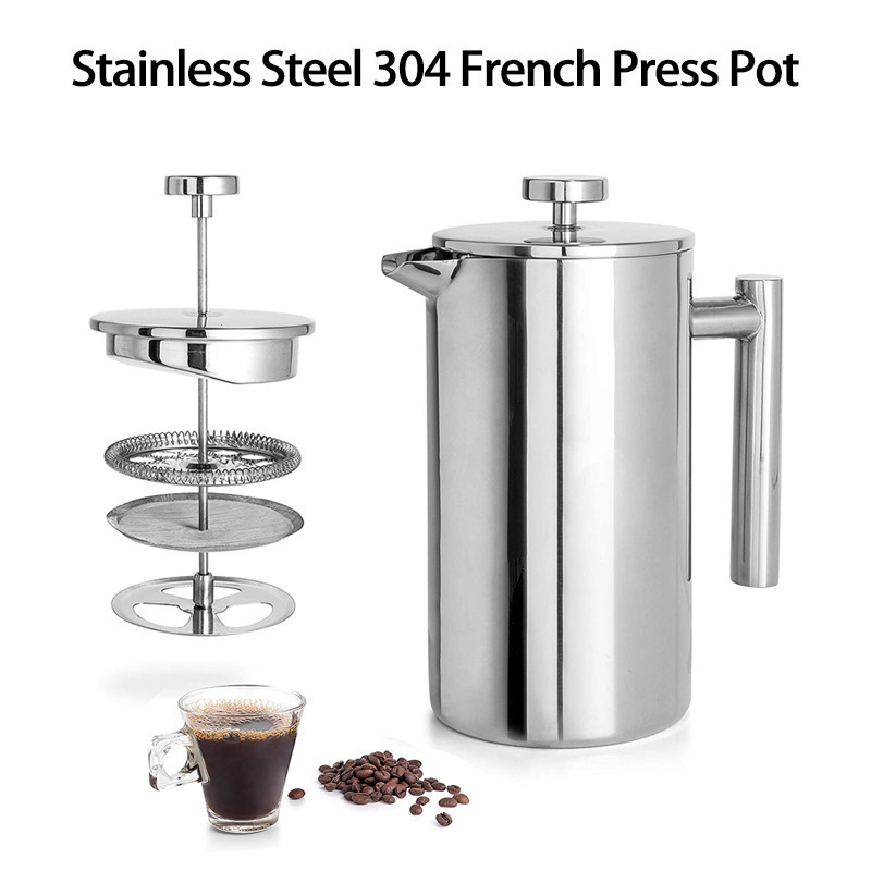 Wholesale modern Customized Metal Tea Pot Hand Filter And Plunger Double Wall Stainless Steel Coffee Maker French Press