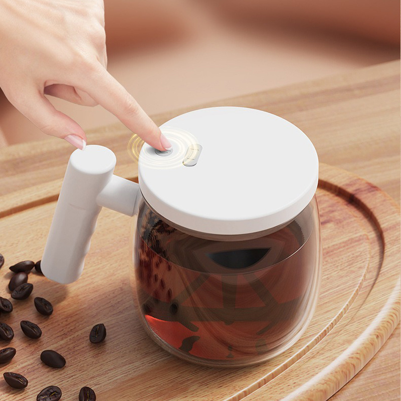 Food Grade Portable Glass Mixing Coffee Tumbler Battery Milk Shake Cup linner mug Automatic Magnetic Stirring Coffee Mug