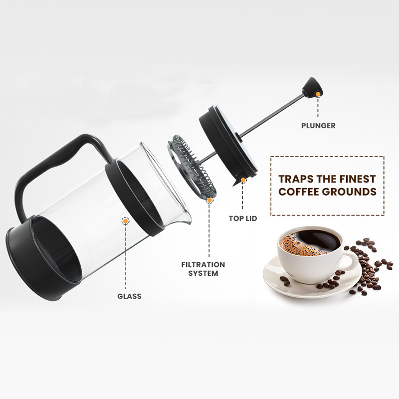 Wholesale Food Grade French Press Coffee Maker  Coffee Press With Triple Filters Stainless Steel Plunger and Heat Resistant