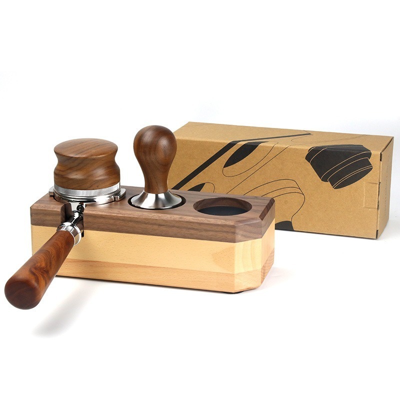 Food Grade Customize Barista Tools Espresso Portarfilter Tamper Holder Station  Solid Wood 58mm Coffee Tamper Holder