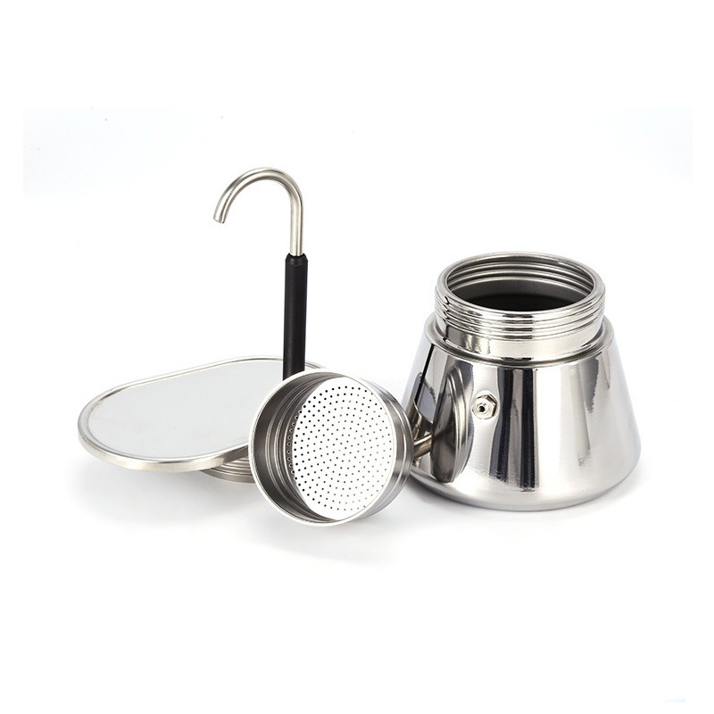 Food Grade Italian Coffee Maker Moka Pot Mini Express Swiss Single Tube Moka Pot Aluminum Silver 6.76oz Cups