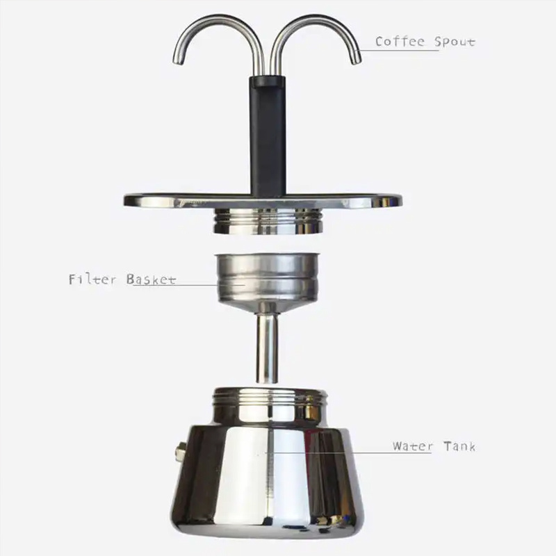 Food Grade Italian Coffee Maker Moka Pot  2 Cups Espresso Stainless Steel Moka Mocha Pot Espresso Coffee Maker