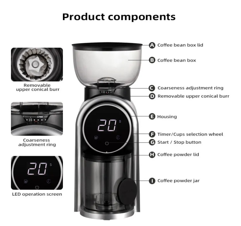 Household Led  Touch screen Coffee Grinder Machine Electric Coffee making maker machine New Design coffee powder making machine