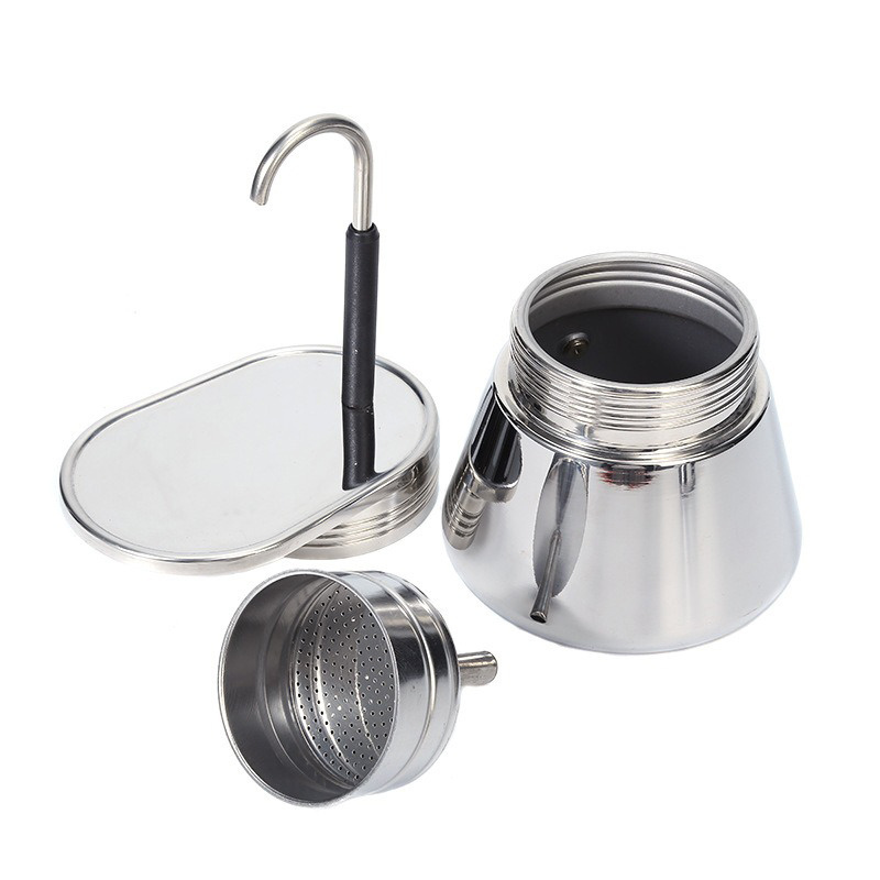 Food Grade Italian Coffee Maker Moka Pot Mini Express Swiss Single Tube Moka Pot Aluminum Silver 6.76oz Cups