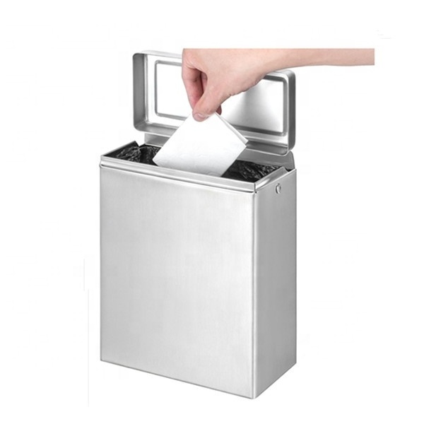 Commercial Restroom Stainless Steel Brushed Matte Black 4.0L Flip Top Lid Feminine Hygiene Sanitary Bin