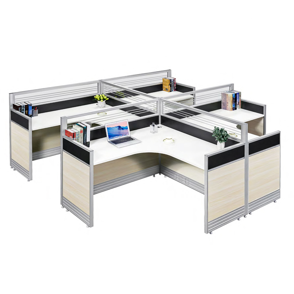 Modern Office Workstation 4 Person Interactive Cubicle Modular Office Cabin Table Partition