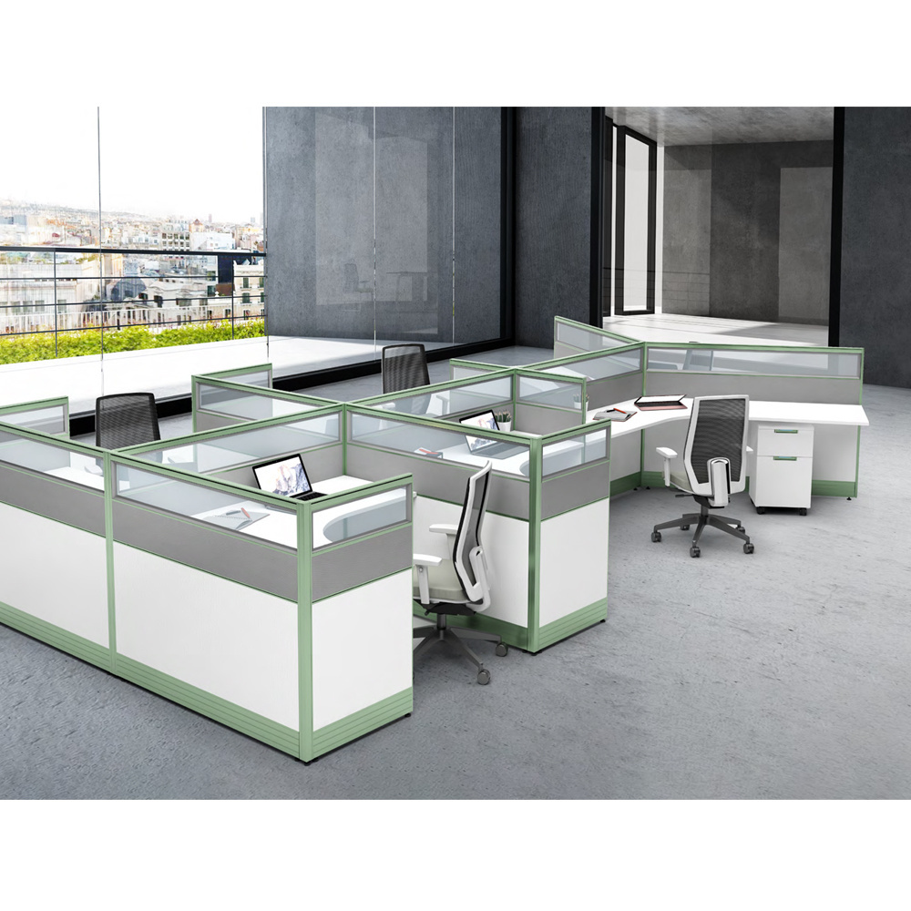 Modern Office Workstation 4 Person Interactive Cubicle Modular Office Cabin Table Partition