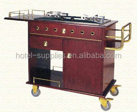 hotel wooden flambe trolley