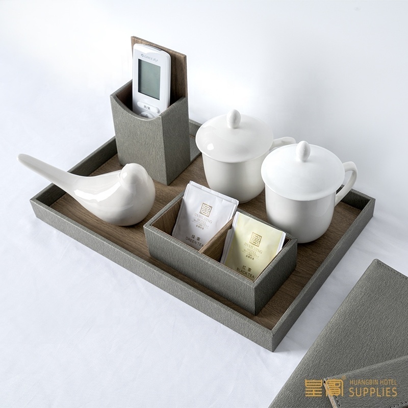 Wholesale 5 star hotel Custom Restaurant Hotel Room Amenities Set Tray Leather Accessories