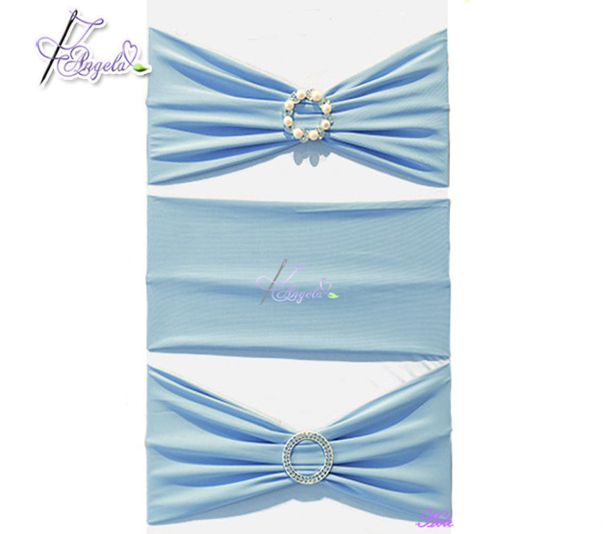 light blue 100% polyester spandex chair bands elastic chair sash with buckle for banquet party