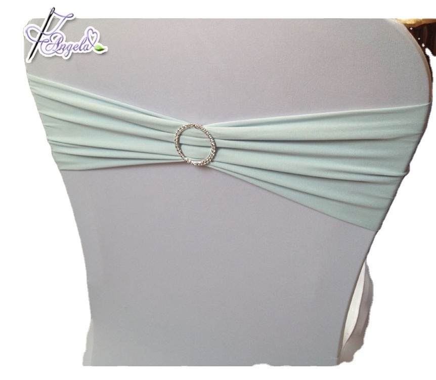 light blue 100% polyester spandex chair bands elastic chair sash with buckle for banquet party