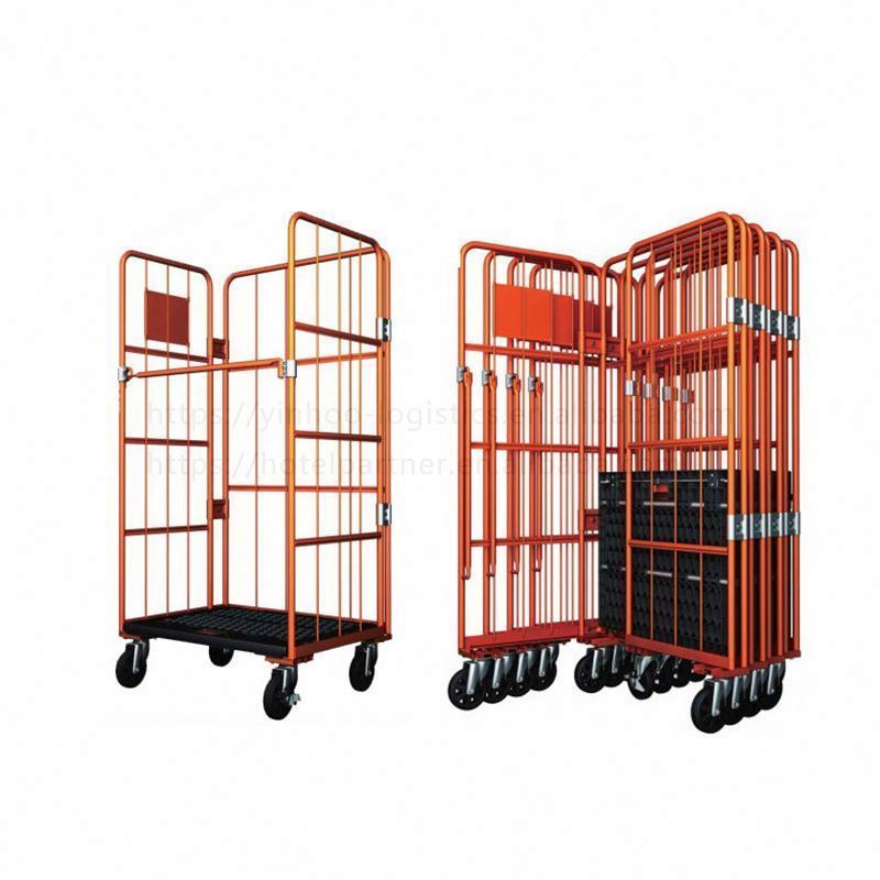 Load 500 kg Foldable warehouse industrial logistics transport hand push picking cage trolley with 4 wheels