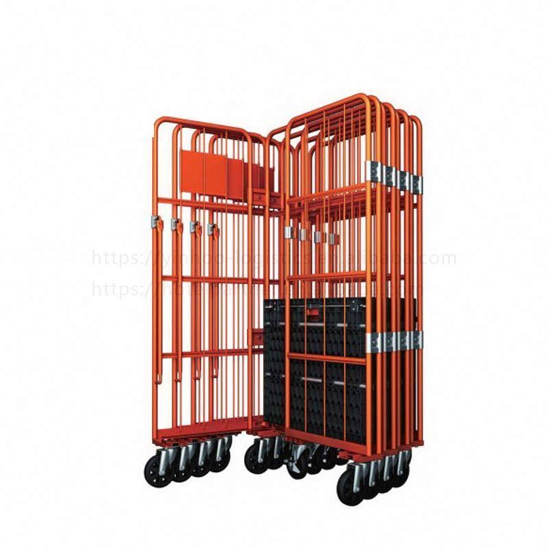 Load 500 kg Foldable warehouse industrial logistics transport hand push picking cage trolley with 4 wheels