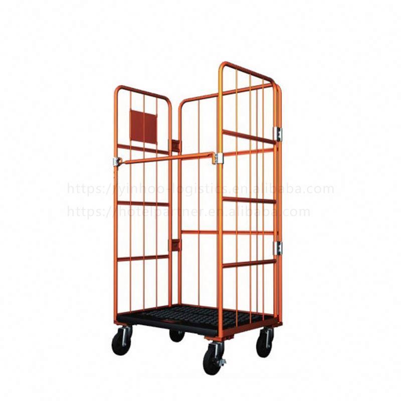 Load 500 kg Foldable warehouse industrial logistics transport hand push picking cage trolley with 4 wheels